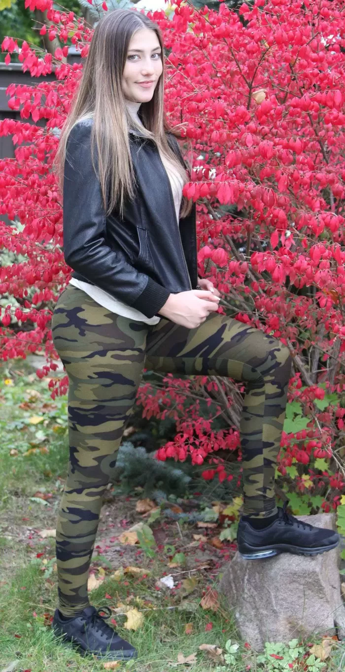 Green Camouflage Print Leggings Womens High Waisted