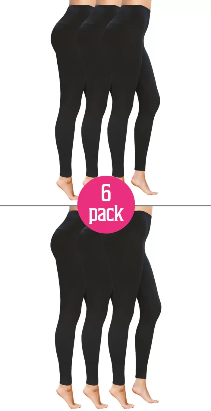 6 Pack Black Everyday Leggings High Waisted
